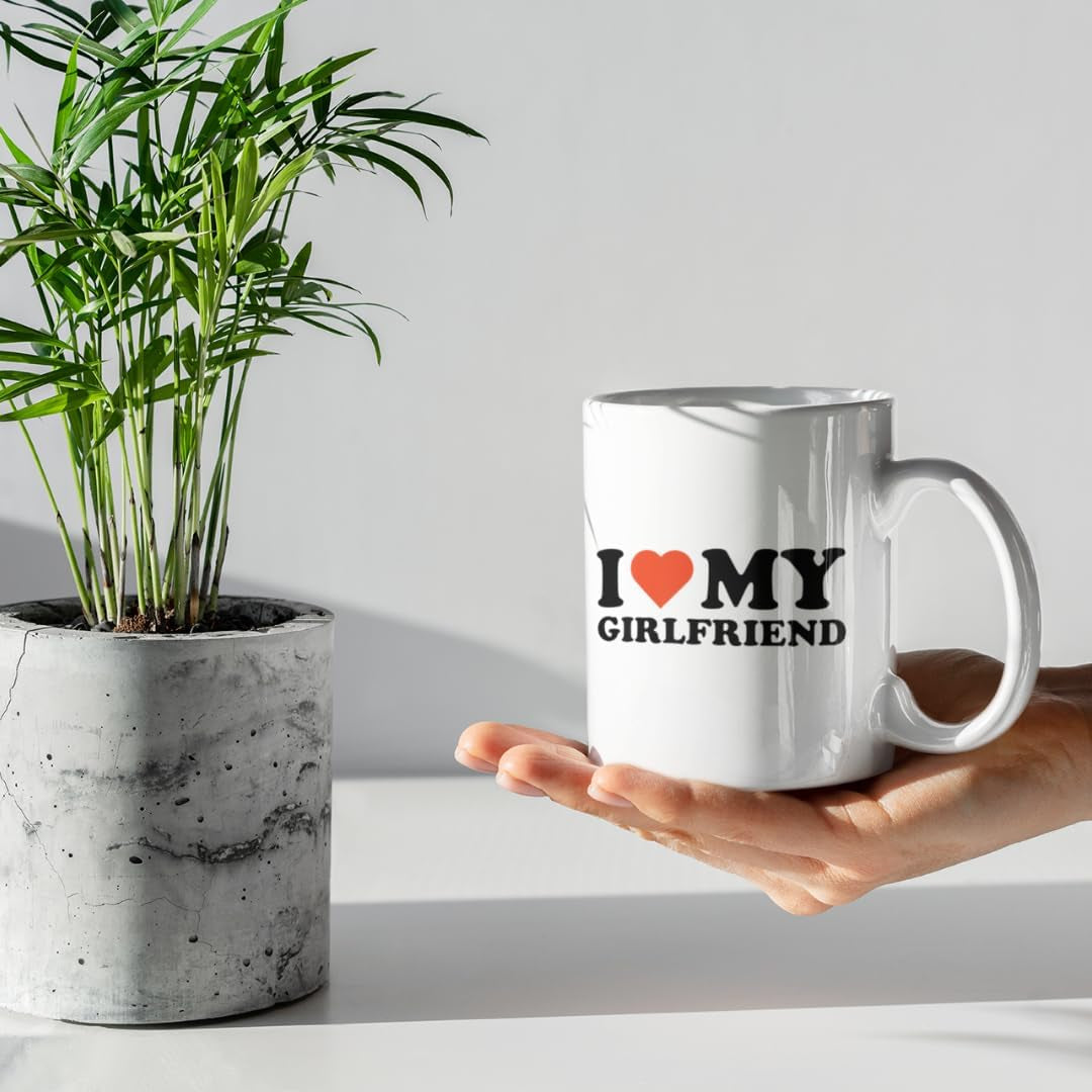 I Love My Girlfriend Mug - I Heart My Hot Girlfriend GF Mug - Funny Mug - Gag Gift - 11Oz Cermaic Mug.