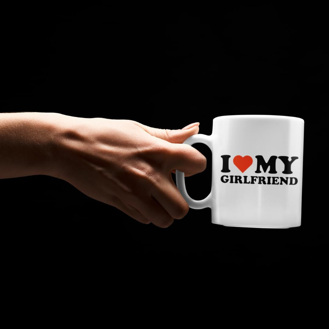 I Love My Girlfriend Mug - I Heart My Hot Girlfriend GF Mug - Funny Mug - Gag Gift - 11Oz Cermaic Mug.